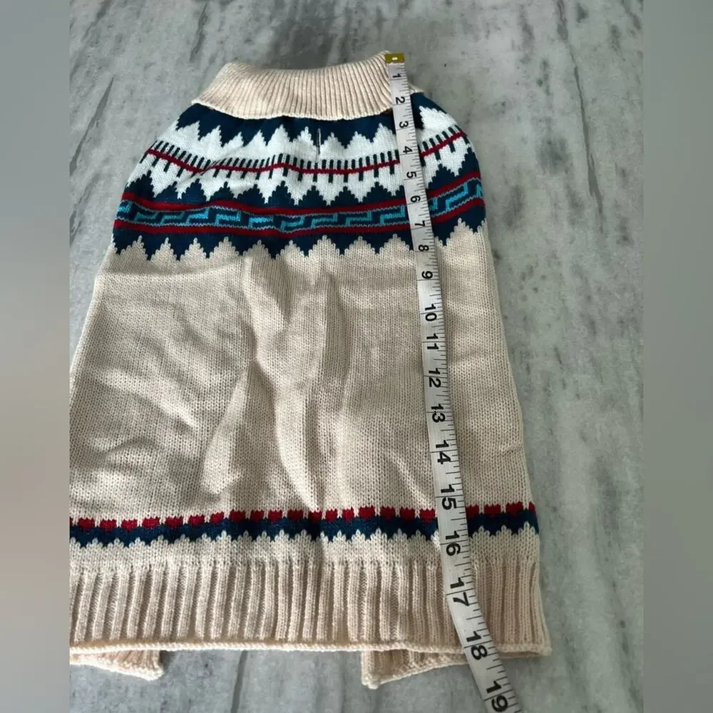 For Pets Dog Sweater Size Large Beige Multicolor Print Knit Pullover Warm